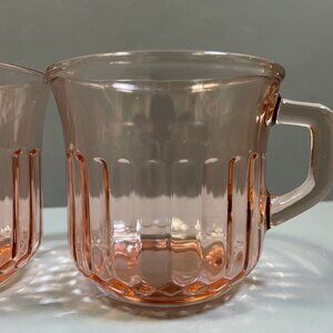 Vintage Fortescrisa Pink Ribbed Glass Cups / Mugs